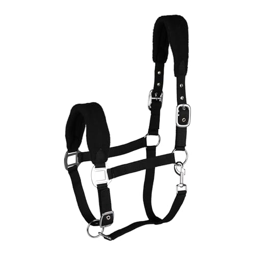HORZE Fleece-Padded Adjustable Horse Halter, Soft Comfort, Easy On/Off - color: Black, size: Cob