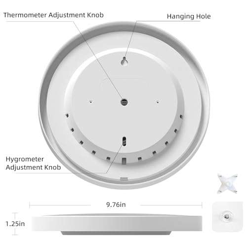 10-Inch Indoor Outdoor Thermometer Hygrometer, Battery-Free, White | Dual analog dials, large easy-to-read numbers, monitors temperature and humidity for patio, nursery, storage, or home - color: White