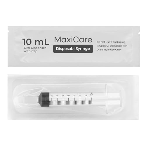 MaxiCare Oral Syringes with Cap 10ml – Disposable Liquid Dispenser Without Needle | Individually Wrapped Luer Slip Tip Dropper for Babies, Toddlers, Adults, and Pets (100 Pack) - size: 10 ml