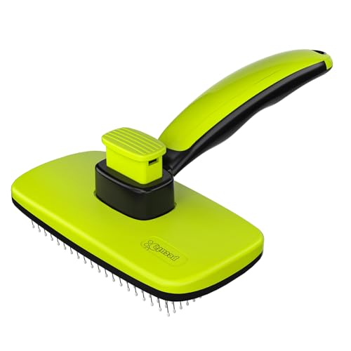 Pecute Skin Friendly Self-Cleaning Slicker Brush for Dog & Cat Shedding | 1 click clean, Lightweight, Undercoat hair removal, For short/long/double/white coats - size: Small