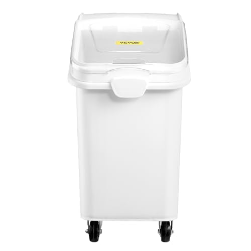 VEVOR 27 Gallon Food Storage Container, 500 Cup Commercial Ingredient Bin | Ideal for Kitchen Rice, Dog Food, Flour, and Sugar Storages, Food-Grade PP, with Wheels, Scoop and Transparent Lid, White - size: 27 Gallon