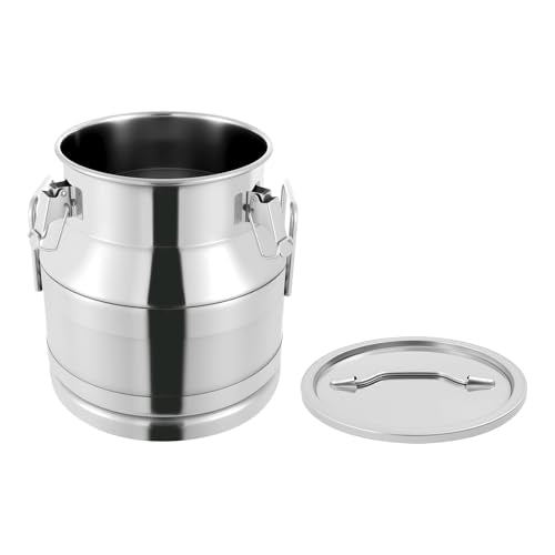 20L/5.25Gallon Stainless Steel Milk Can - Heavy Duty Milk Jug Bucket with Ergonomic Handle and Tight Lid, SS Liquid Solid Container, Non-Slip Base, Seamless Design, Simply Rinse for Clean - size: 20L/5.25Gallon
