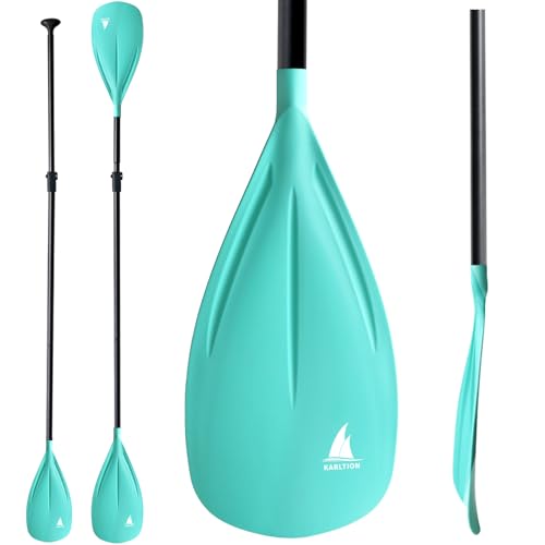 Karltion SUP Paddle - 3-Piece Adjustable Aluminium SUP Paddle with Glass Fiber Blade for Surfing, Floating, Water Sports - color: Turquoise and Turquoise