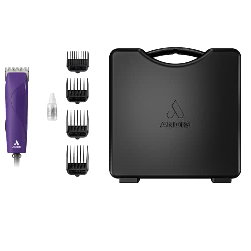 Andis 24820 EasyClip 7-Piece Detachable Ceramic Blade Clipper Kit, Purple | Single-speed quiet comfortable motor, 12ft power cord, dog grooming kit with 4 combs - style: New Model