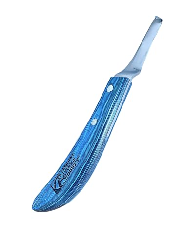 Left-Hand Curved Blade Farrier Hoof Knife, J2 420 Magnetic Stainless Steel Blade, Ergonomic Blue Handle, Horse Hoof Trimming Tool for Sole & Frog Paring - style: Left-Handed