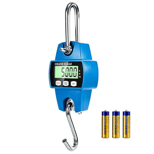 Digital Hanging Scale, 1100lb/500kg Crane Scale | Small Crane Scale with LCD Display and Hooks, Aluminum Alloy Body for Hunting, Outdoor, Fishing, Farm (Blue) - color: Blue-1100lb