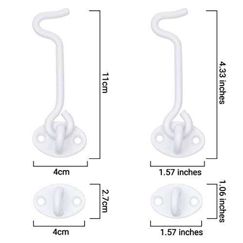Eco-Fused 4-inch Heavy Duty Hook and Eye Latch - 2X Barn Door Lock (White), 8X Mounting Screws - Powder Coated Stainless Steel Hooks for Door, Windows, Sheds, Fences, Gates, Closets, Cabinets - color: 2 sets: 4 inch - White