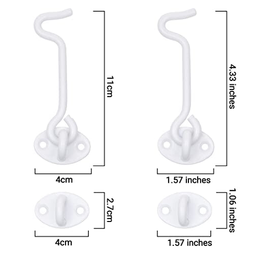 Eco-Fused 4-inch Heavy Duty Hook and Eye Latch - 2X Barn Door Lock (White), 8X Mounting Screws - Powder Coated Stainless Steel Hooks for Door, Windows, Sheds, Fences, Gates, Closets, Cabinets - color: 2 sets: 4 inch - White