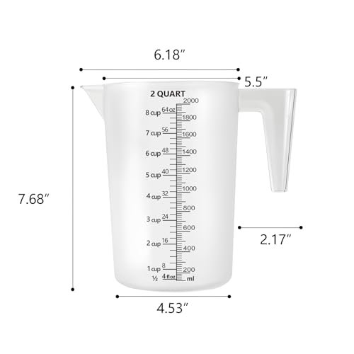 Plastic Measuring Cup with Handle, Pool Chemical Measuring Cup, Measuring Pitcher with Laser-Etched Markings for Liquid Mixing, Pouring, Lawn Care, Motor Oil, Lab Use (64 oz, 2000ml) - size: 64 fl oz