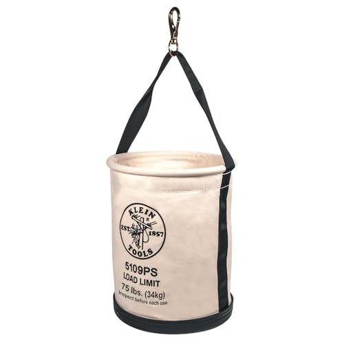 Klein Tools 5109PS Canvas Bucket, Wide-Opening Straight-Wall Tool Bucket with Pocket and Swivel Snap, 75-Pound Load Rated - style: Pocket/Snap