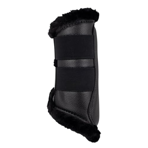 Acavallo Front Brushing Boots Eco-Leather & Faux Sheepskin, Large Size, Black