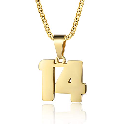 Number Necklaces Personalized Necklaces 18K Gold Plated Initial Number Pendant Stainless Steel Chain Sports Necklaces for Men Women - color: Gold, style: 14
