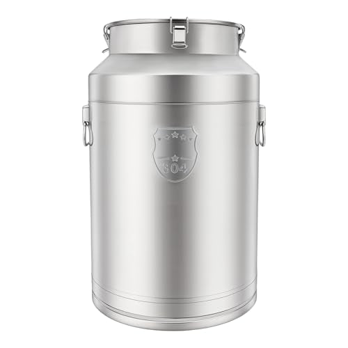 DYNAMI 20Gal 304 Stainless Steel Milk Can with Sealed Lid and Handles,Anti-Leak Liquid Storage Barrel,Food Grade Container for Milk, Liquid,Solid Storage and Transport,Large Opening for Easy Cleaning - size: 20Gal