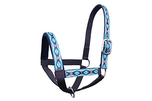 Double Layer Heavy Duty Padded Overlay Printed Nylon Cow Halter - 6 Month Warranty - color: Blue Aztec and Black, size: Large (Cow)