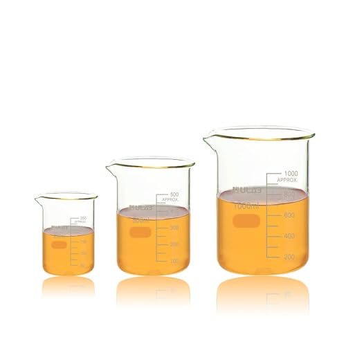 ULAB Scientific Glass Beaker Set, 3 Sizes 50ml 100ml 250ml, 3.3 Boro Griffin Low Form with Printed Graduation, UBG1001 - style: Low form 3 Sizes: 50ml 100ml 250ml