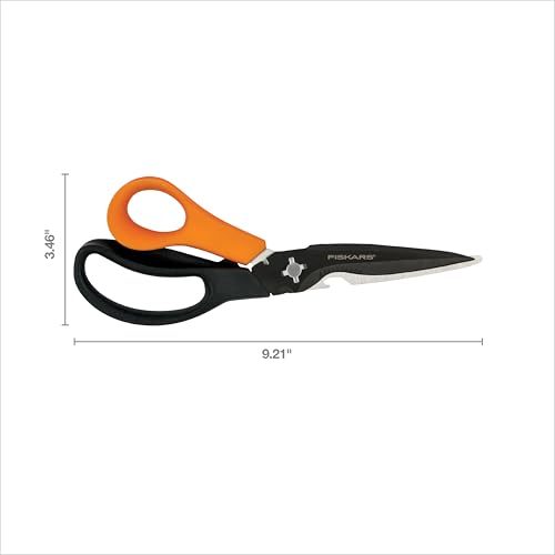Fiskars 9" 7-in-1 Heavy-Duty Garden Scissors Multi-Tool with Sheath | Take-Apart Shears with Power Notch, Wire & Twine Cutter, Pointed Awl Tip, Bottle Opener, Sheath with Tape Cutter & Sharpener - style: Scissors