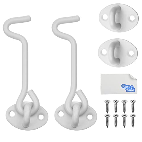 Kare & Kind Hook and Eye Latch (4-inch) - with Mounting Screws - Heavy Duty Locks for Door, Gates, Barns, Bathrooms, Cabins (2-White) - style: 2-White
