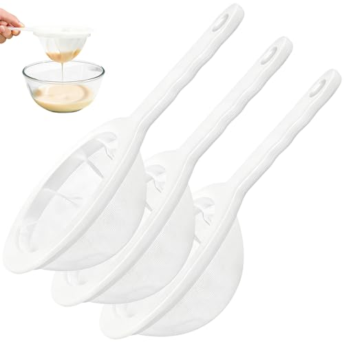 3 PCS Ultra-Fine Nylon Mesh Strainer - 100/200/300 Mesh Plastic Sieve with Handle, Kitchen Filter Tool for Coffee Soy Milk Juice Tea Leaf Honey Wine Yogur