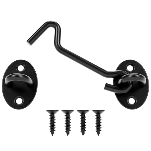 4 Inch Hook and Eye Latch, Privacy Eye Hook Latch for Sliding Door/Barn Door, Black Sliding Door Lock with Screws for Window, Cabin Hooks, 1 Pack - size: 4 Inch