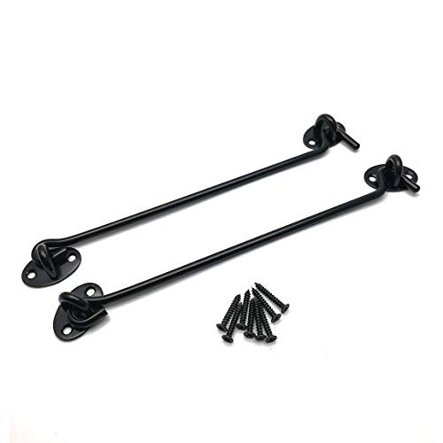 10" Hook and Eye Latch Barn Door Lock 2 Pack | 6mm Thick Stainless Steel, Rust-Resistant Black Coating, Stay Latched in Wind, Secure Privacy Latch, For Windows Barn Doors - size: ‎10-Inch