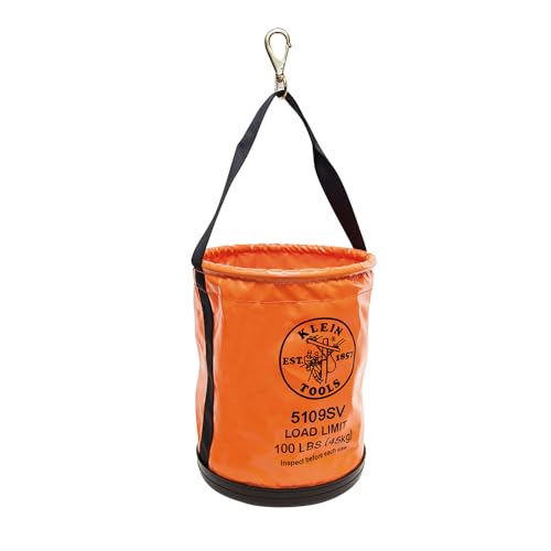 Klein Tools 5109SV Tool Bucket, Vinyl Lineman Bucket with Swivel Snap and Web Handle, 12-Inch, 100-Pound Load Rated Tool Holder - style: Vinyl with Swivel Snap Hook