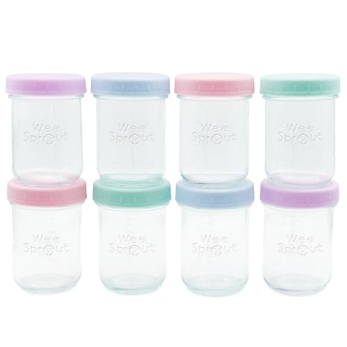 WeeSprout Baby Food Storage Glass Jars w/Lids (8 oz, 8 Pack) Pastel Variety, Snack, Reusable Small Containers, Fridge or Freezer, Microwave & Dishwasher Safe, Essentials for Infants - color: Pastel Variety, size: 8 oz (8 pack)