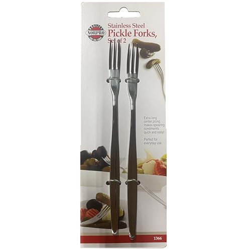 Norpro 8" Long Handle Stainless Steel Pickle Forks, Set of 2