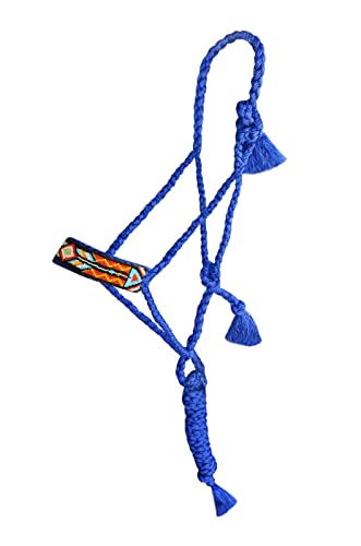 CHALLENGER Horse Nylon Beaded Noseband Braided Black Mule Tape Rope Halter Lead Rope 606200 - color: Blue Beaded