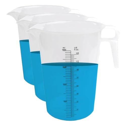 ACCUPOUR 128oz (1 gallon) Measuring Pitcher, Plastic, Multipurpose - Great for Oil, Chemicals, Pool and Lawn - Ounce (oz) and Milliliter (mL) Increments (4000 mL) (Pack of 3) - size: 128oz (Pack of 3)