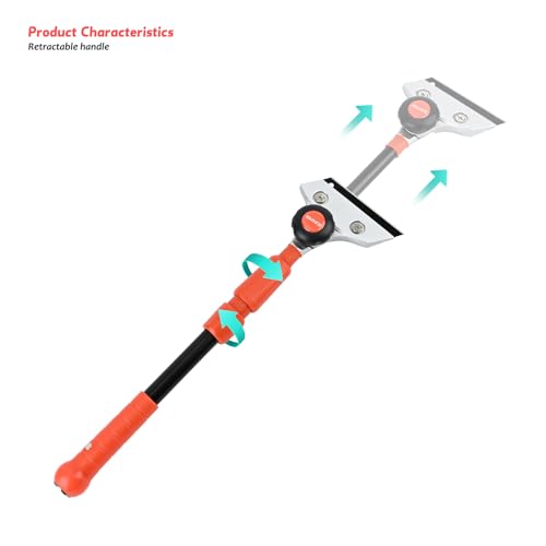 EHDIS Retractable Razor Blade Scraper Long Handle Heavy Duty Floor Scraper with Rotatable Head and 10pcs Replace Blades for Cleaning Glass, Tile, Floor, Wall,Door