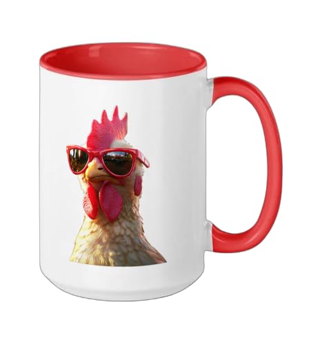 Chicken Hen Female Chick Farm Cluck Farmer Cute Chickens Ceramic Mug, Red/White, 15oz - color: Red/White, size: 15 Ounces