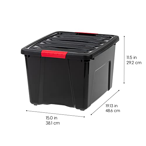 IRIS USA 4-Pack 40 Quart Storage Bins with Lids, Black | Black finish conceals stored items. Perfect for moving, blankets, clothing, and garage storage. Nestable design saves space - size: 40 Qt, style: 4 Pack
