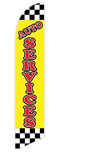 GLOBAL ADVERTISING SOLUTIONS Auto Repair Feather Flag Eye Catching Banner Sign for Business and Marketing Complete Set with 15 ft Pole Kit and Ground Spike (Auto Services) - style: Auto Services