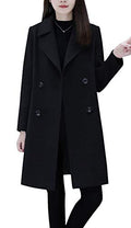 chouyatou Women's Basic Essential Double Breasted Mid-Long Wool Blend Pea Coat - color: Black, size: Large