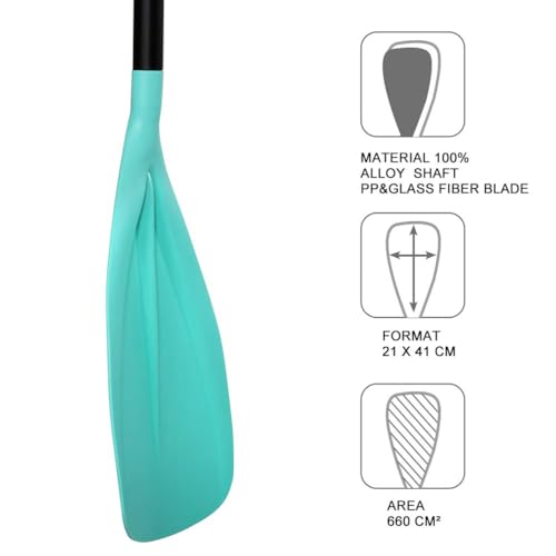 Karltion SUP Paddle - 3-Piece Adjustable Aluminium SUP Paddle with Glass Fiber Blade for Surfing, Floating, Water Sports - color: Turquoise and Turquoise