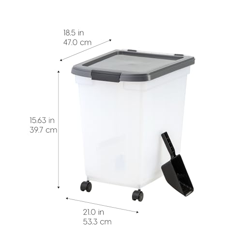 IRIS USA Dog Food Storage Container, Up to 50 lbs, Dark Gray, Made in USA | Includes 2-Cup Scoop & Wheels, Airtight Seal, BPA-Free, Bird Seed, Cat food, Cat Litter, Chicken Feed, Pellets - color: Dark Gray, size: 50 lbs