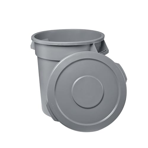 Feed and Seed Storage Container, 10 Gallon Gray Round Commercial Trash Can and Lid, Food Storage Plastic Bin, Use in Agricultural, Gardening, or Household - color: Gray, size: 10 Gallon Container with Lid