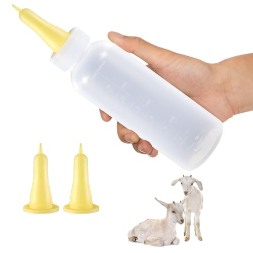 Baby Goat Bottle for Feeding Baby Goats, Lamb Bottle with Goat Nipples, Puppy Bottle Feeder for Newborn Livestock, 450ml 3-Pack Yellow Silicone Lamb Feeding Nipple