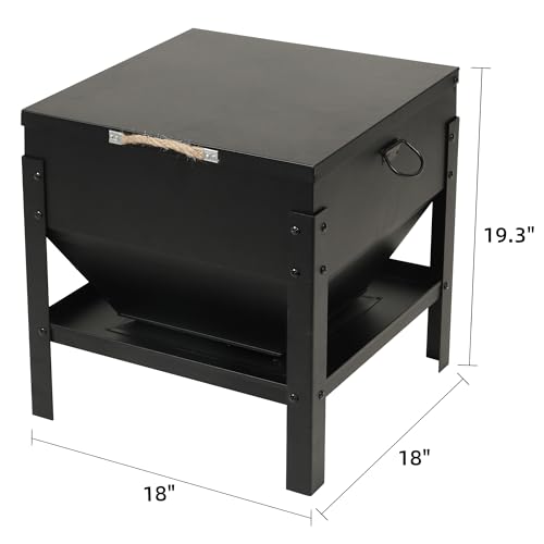 Solution4Patio All Metal Chicken Feeding Box 80 lbs Large Capacity Portable, Waterproof Lid, Hens and Roosters, No Waste Coop Poultry, Galvanized Steel Feeder Standing for Chickens
