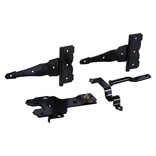 National Hardware N109-308 V8422 Deluxe Decorative T-Hinge Gate Kit Black Steel Finish Hinges with Latch Strike Pull for Wood Vinyl Metal Outdoor Fence Gates, 2 Count (Pack of 5) - size: Pack of 5