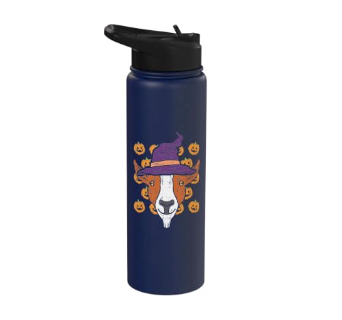 Halloween Goat Pumpkin Farm Animal Costume Men Women Kids Stainless Steel Insulated Water Bottle - color: Navy Blue