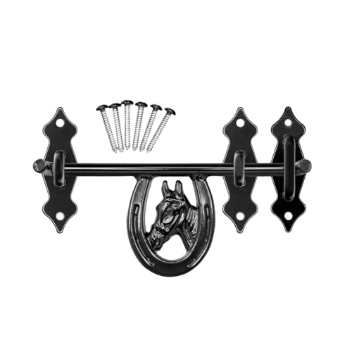 Heavy Duty Horseshoe Barn Door Latch, Stall Door Latch, Powder Coated Black, Hardware Included