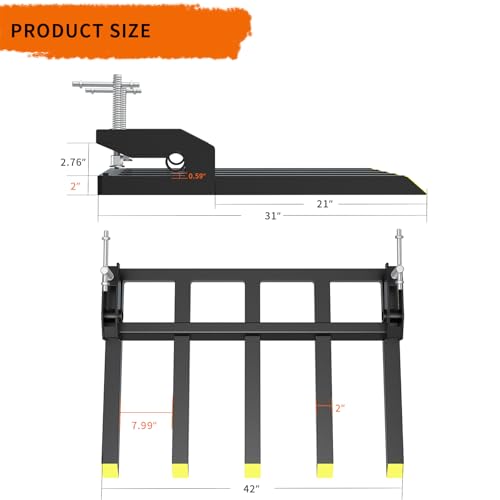 48" Clamp on Debris Forks 2500 lbs Loader Bucket Fork | Heavy duty clamp on pallet forks and debris forks attachments fit for loader bucket, skid steer, and tractor. - size: 48 IN