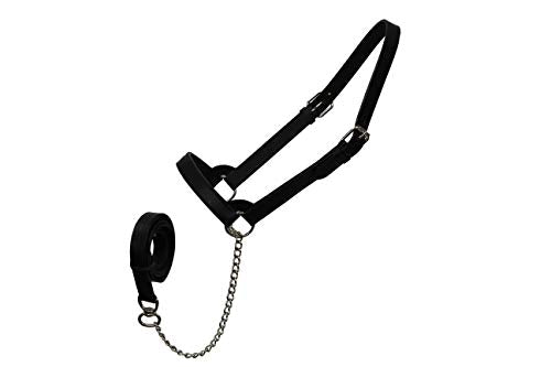 Derby Originals Premium Fancy Stitch Flat Leather Cattle Show Halter – Adjustable Fit with 48" Lead and 14" Chain, Small/Medium/Large – 1-Year Warranty - color: Havana, size: Large (950lbs-1500lbs)