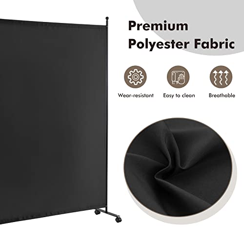 Giantex 73" x 73" Single Panel Room Divider with Wheels, Black | Mobile Privacy Screen with Lockable Casters, Rolling Fabric Partition Wall for Home, Office, Studio - color: Black, size: 73''W x 73''H (1 Panel)
