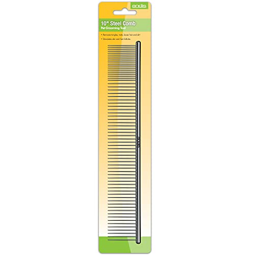 Andis 65725 Stainless-Steel Comb for Knots, Mats & Loose Hair Removal - Effective Dematting Tool Comfortable, Lightweight, Portable & Safe for Dogs, Cats & Pets – Silver, 10-Inch - size: 10 Inch (Pack of 1)