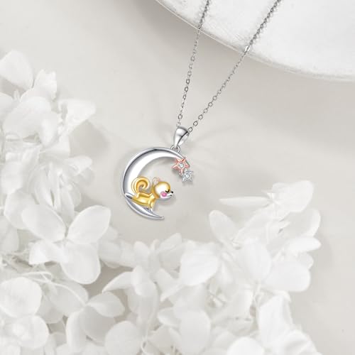Snake Moon Necklace - 925 Sterling Silver Moon Pendant Necklace - Snake Jewelry for Women - style: Puppy