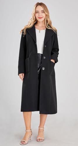chouyatou Women's Big Notch Lapel Single Breasted Mid-Long Wool Blend Coat - color: Black, size: Small