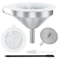 WMKGG 304 Stainless Steel Funnel,Funnels for Kitchen Use Filling Bottles | 5 Inch,with 200 Mesh and 100 Mesh Fine Mesh Strainer, for Oils, Juice, Wine, Coffee, Milk, Tea, Powder - size: Funnels+Strainer