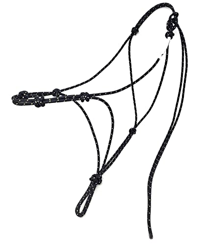 4 Knot Horse Rope Training Halter - 3/16" (5mm) Very Thin! Stiff Polyester Rope - color: Black with Beige, size: Standard
